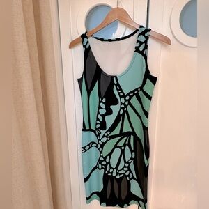 Butterfly Cocktail Bodycon Washable Dress Aqua Turquoise Black Sz Small